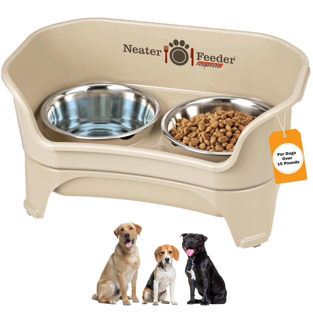 Neater Feeder Express Mess Proof Dog Bowls Elevated for Small Breeds under 15 Lb, Made in USA, No Spill Raised Dog Food Bowl Stand, Stainless Steel Food and Water Bowl Set, Feeding Station, Cappuccino
