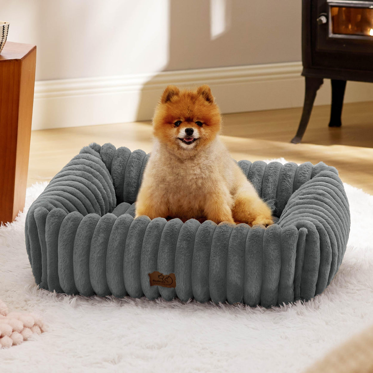 Bedsure ComfyFleece® Cute Dog Bed for Small Medium Dogs Washable,25in Cream