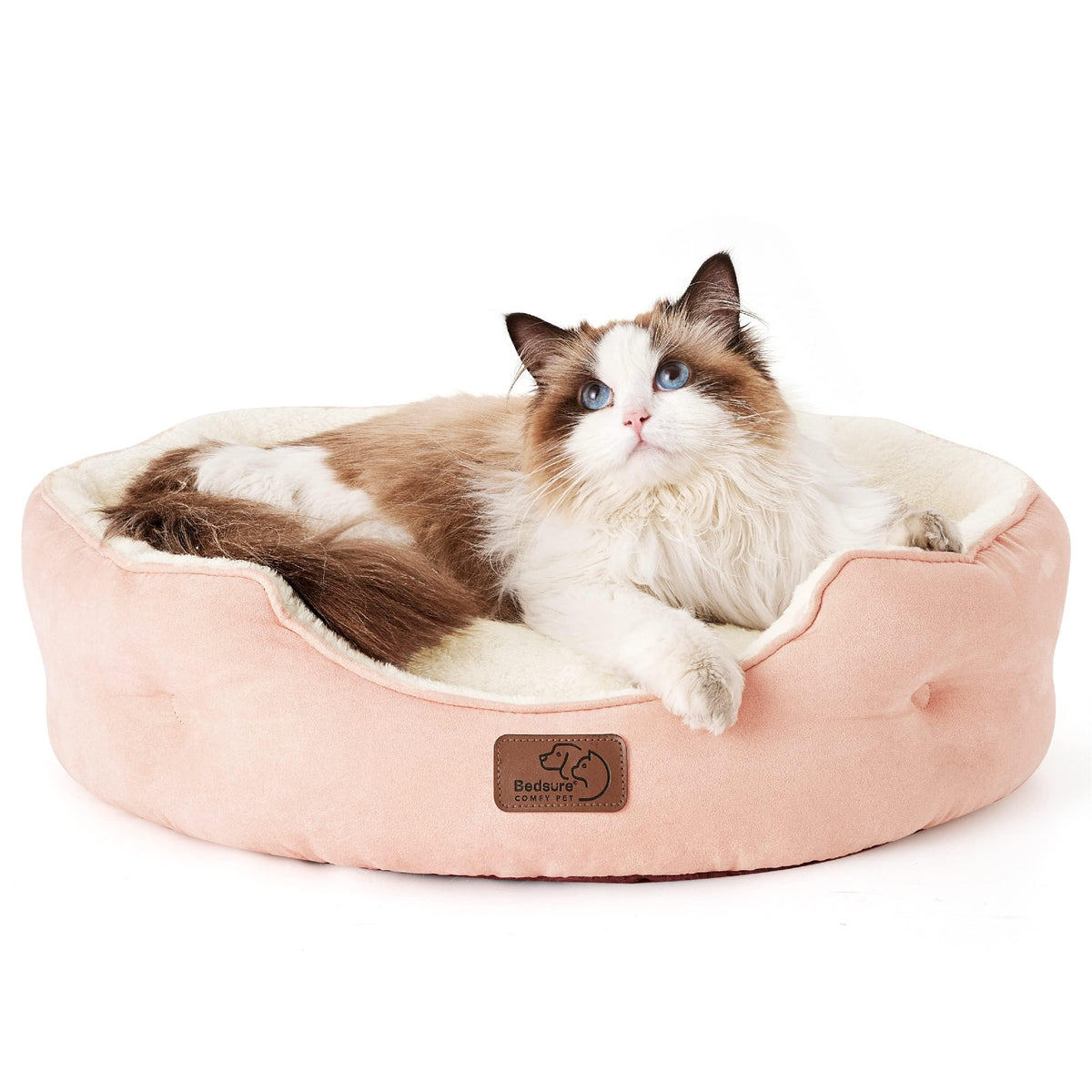 Bedsure Small Dog Bed Washable,Round Cat Beds for Indoor Cats,20in Camel