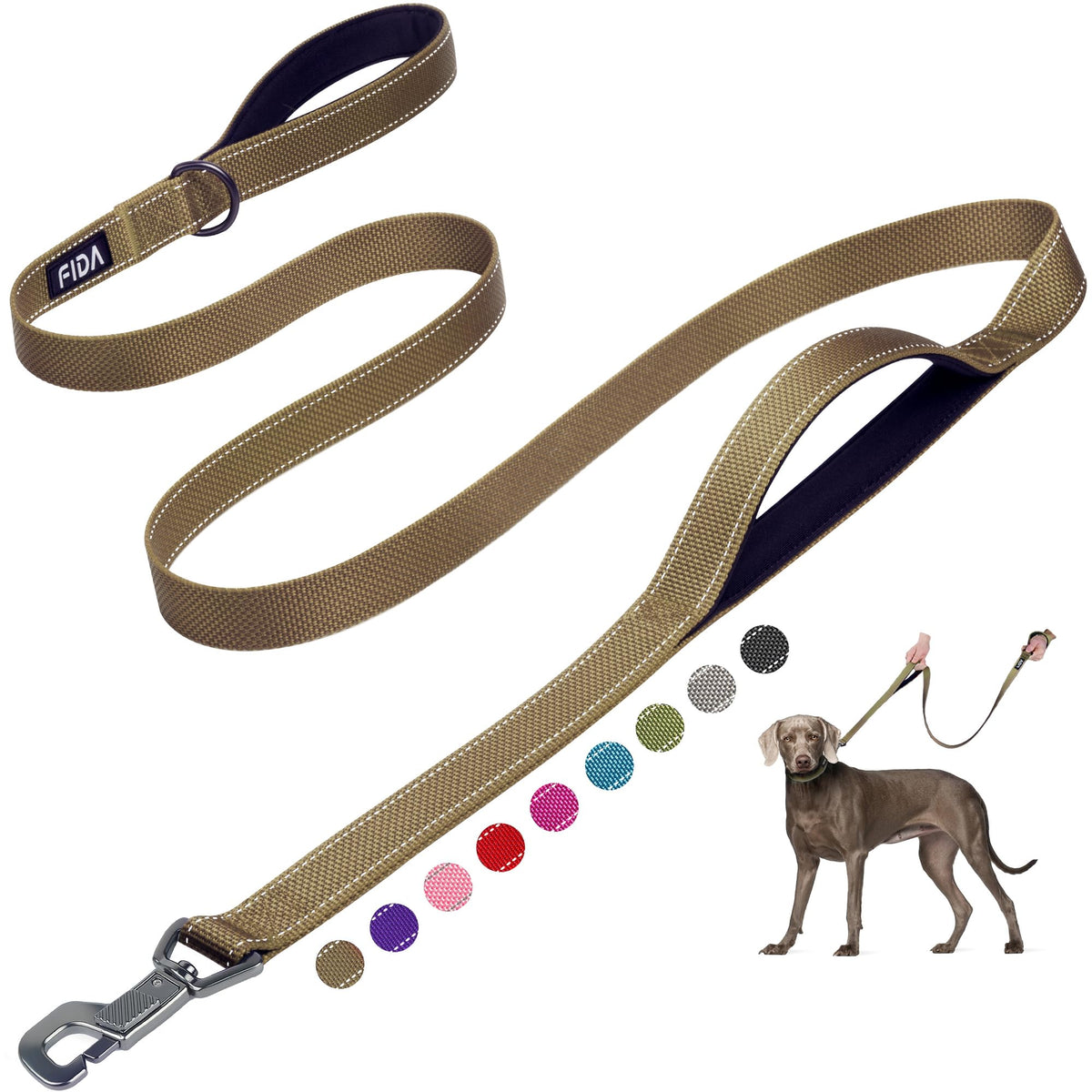 Fida Heavy Duty Dog Leash for Medium Large Dogs, 5 FT, Dual Padded Handles