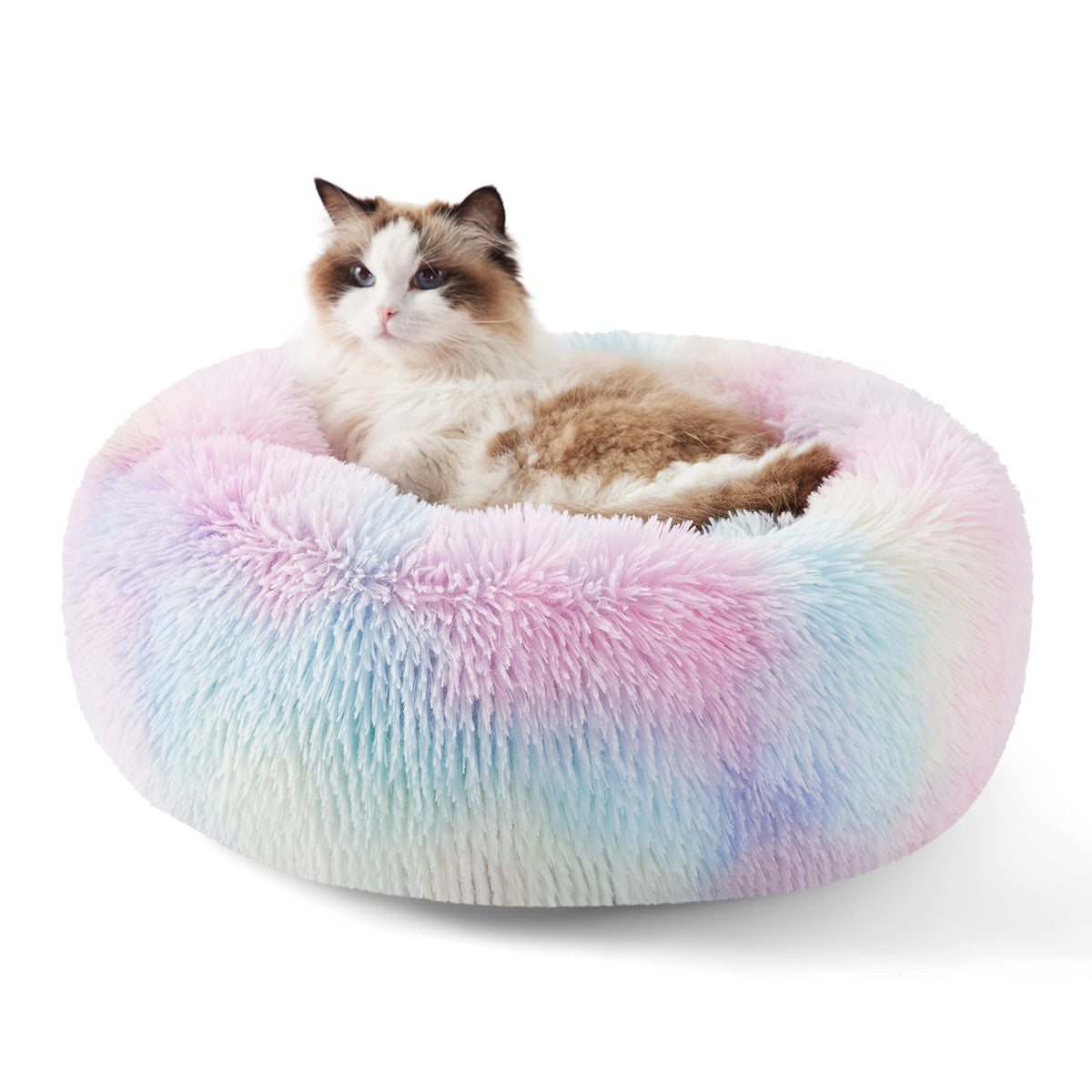 Bedsure Calming Cat Beds Donut Round Washable Kitten Bed,20 inches Camel