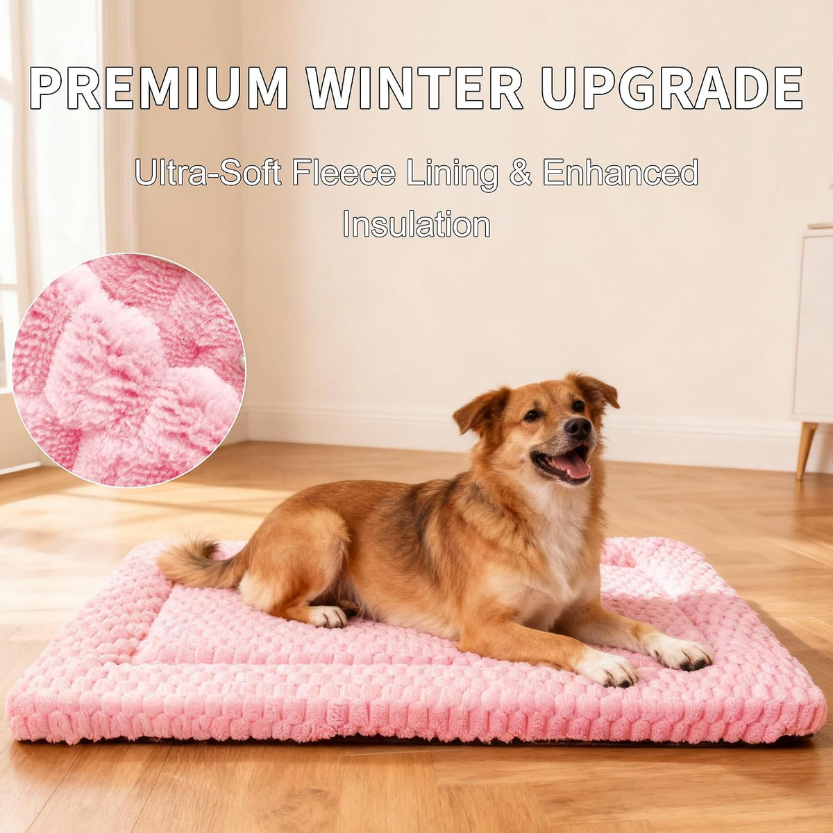 Dog Bed Mat,Reversible & Ultra Soft Kennel Pad-Machine Washable Pet Bed for Dogs & Cats-All-Weather Crate Liner for Crates,Carriers & Travel (Pink, 35" L x 23" W x 1.5" Th)