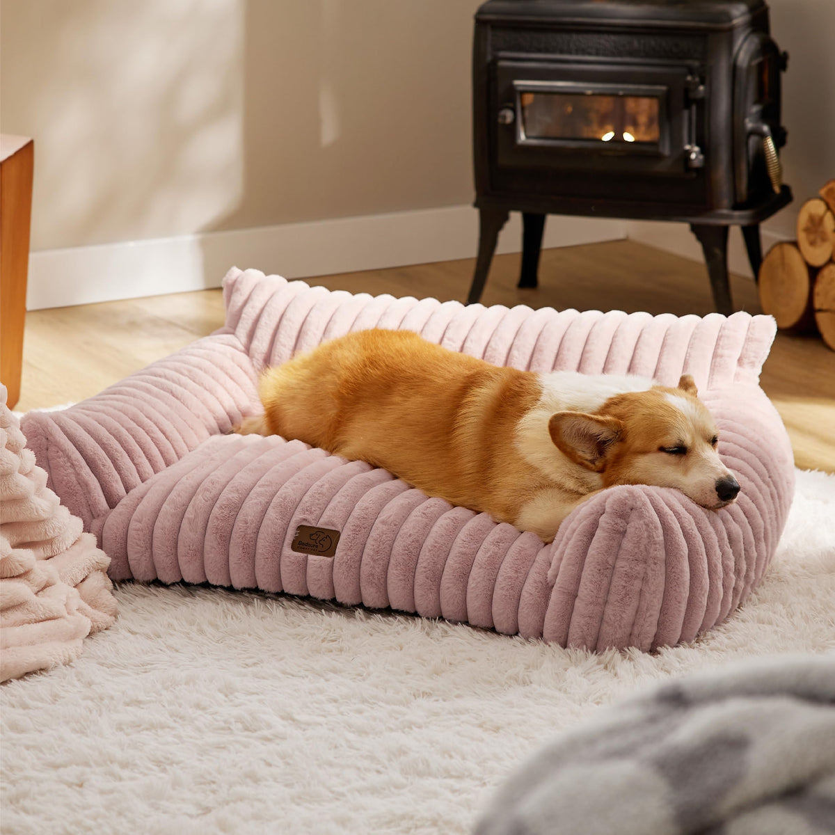 Bedsure ComfyFleece® Shown on TV Fluffy Cute Cat Couch for Pets,24in Cream