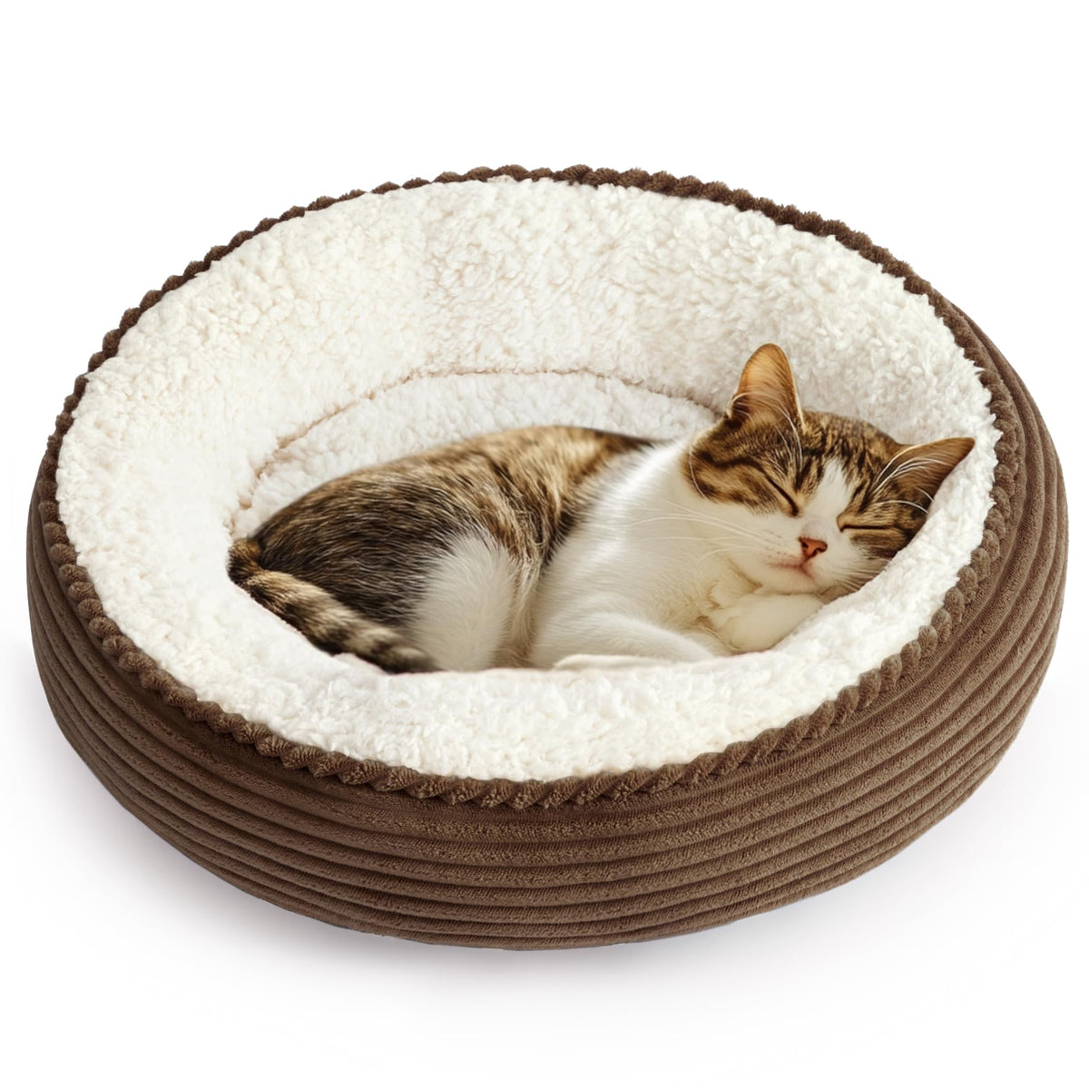 Love's cabin Round Donut Cat and Dog Cushion Bed, 20in Pet Bed for Cats or Small Dogs, Anti-Slip & Water-Resistant Bottom, Soft Durable Fabric Pet beds, Washable Luxury Cat Dog Bed Lavender Stripe
