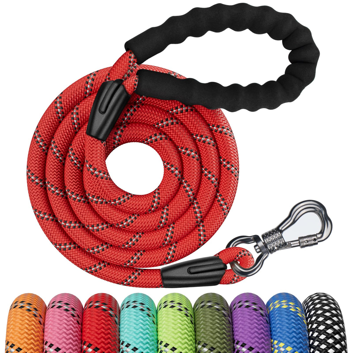 NTR Heavy Duty Dog Leash, 15FT Training Leash with Swivel Lockable Hook, Padded Handle and Highly Reflective Threads, Long Lead for Walking, Hunting, Camping, Backyard for Small Medium Large Dog