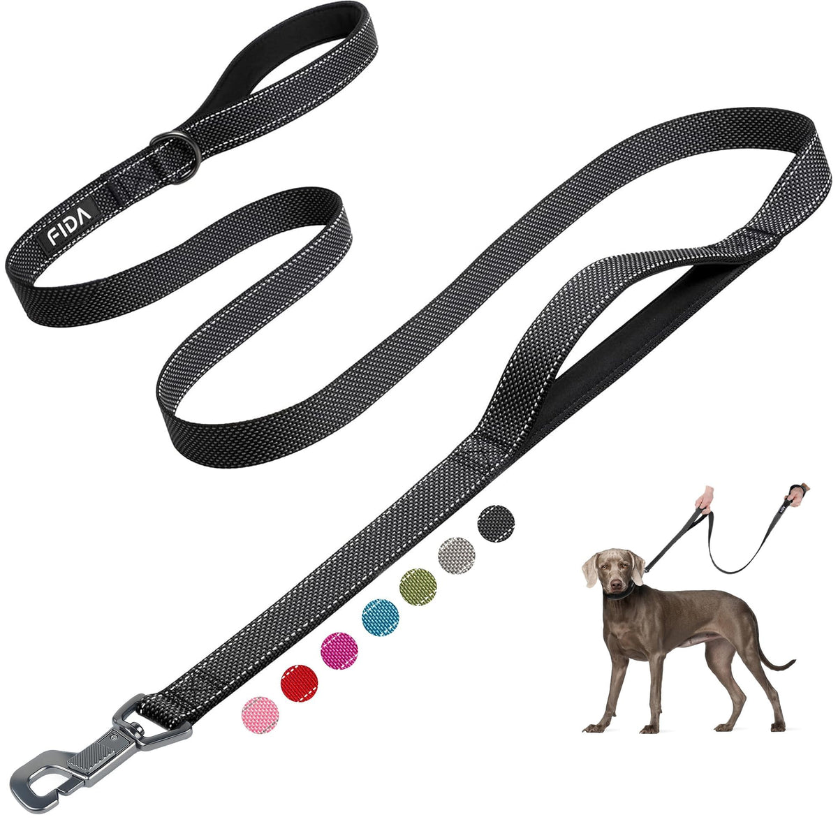 Fida Heavy Duty Dog Leash for Medium Large Dogs, 4 FT, Dual Padded Handles