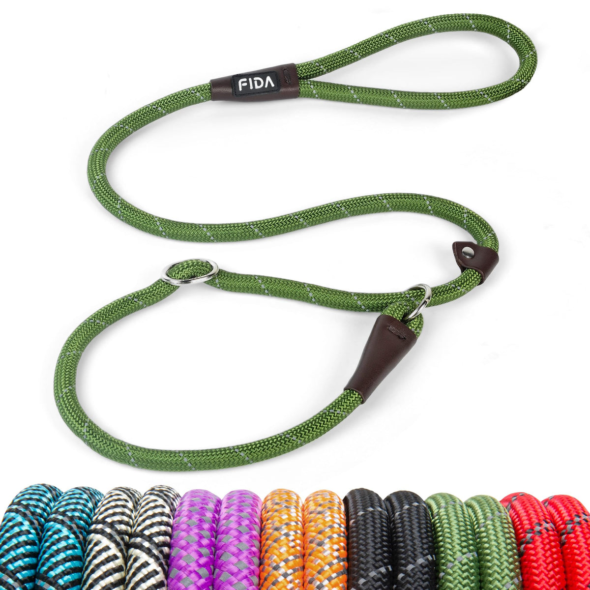 Fida Durable Slip Lead Dog Leash, 6 FT x 1/2" Dog Training Leash, Green