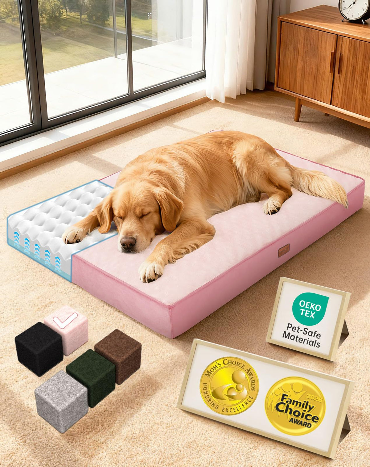 OhGeni Orthopedic Large Dog Bed, Reversible Memory Foam, 41 inch-XL(Gray)