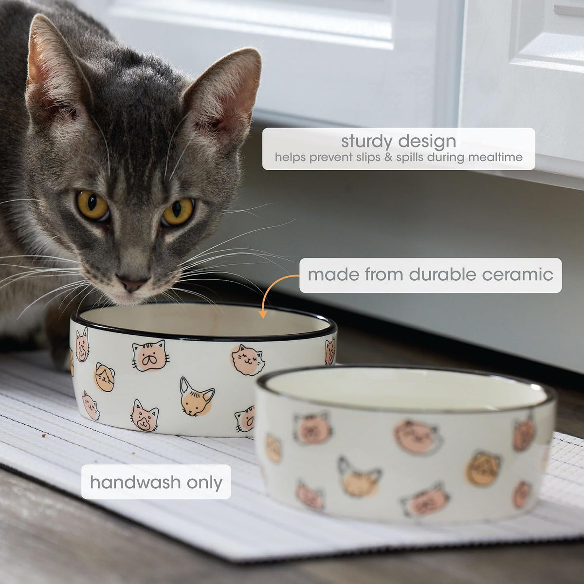 Pearhead Ceramic Cat Bowl, Holds 12 oz, Cute Cat Face Design