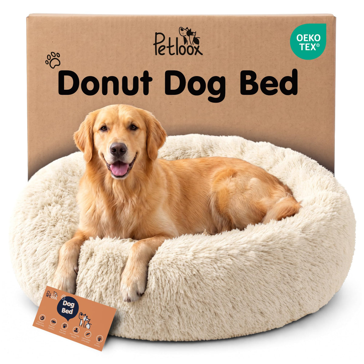 Calming Donut Dog Bed for Small Dogs, Round Dog Bed for Medium & Large Dogs
