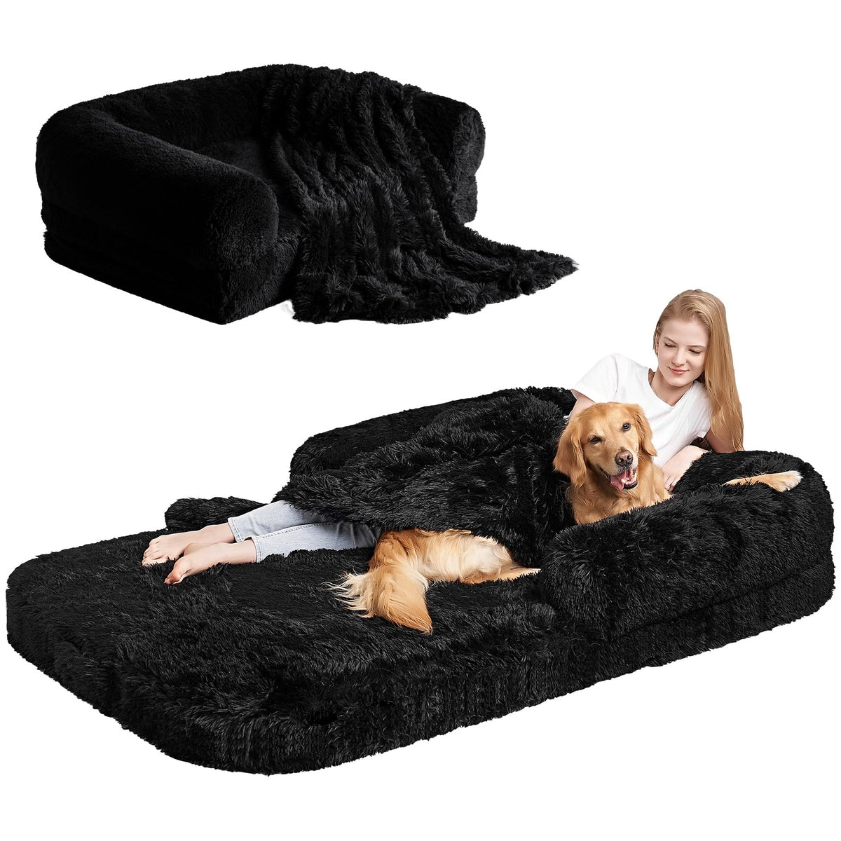 EHEYCIGA Orthopedic Foldable Human Dog Bed - 72x44x11, Grey