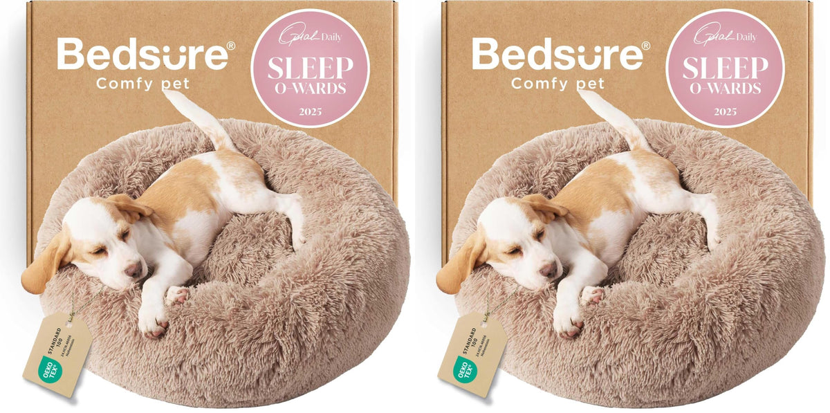 Bedsure Calming Dog Bed Medium Size Dog Donut Washable Pet Bed,30ins Camel