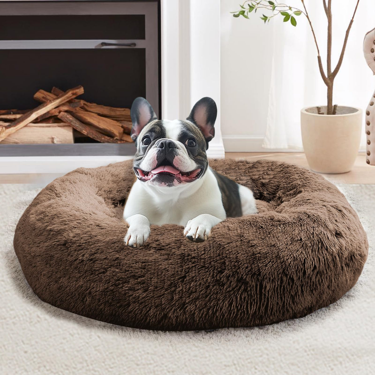 JOLLYVOGUE Small Dog Bed, Calming Dog Beds for Small Dogs & Indoor Cats - 20 Inches Donut Washable Cat Bed for Kittens & Puppies, Round Fluffy Plush Faux Fur Pet Beds(Smoke Grey)