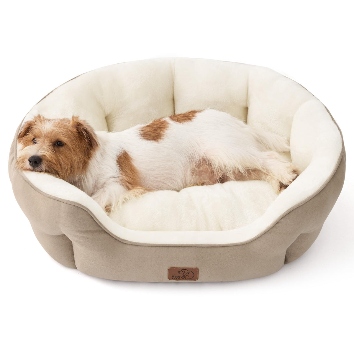 Bedsure Small Dog Bed Washable,Round Cat Beds for Indoor Cats,20in Ivory