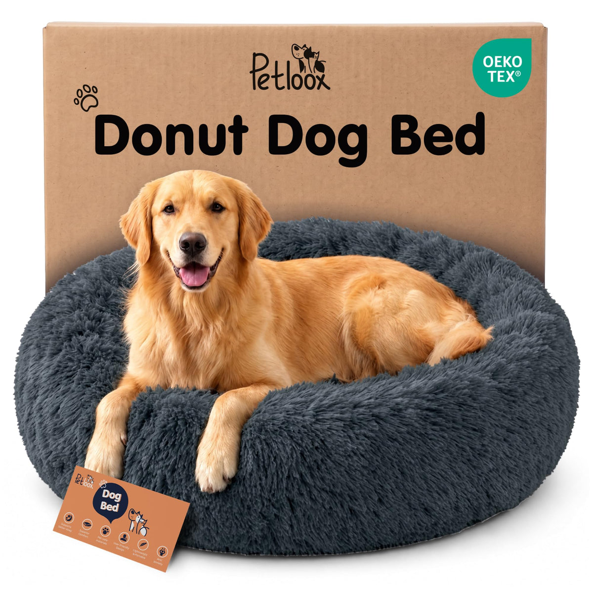 Calming Donut Dog Bed for Small Dogs, Round Dog Bed for Medium & Large Dogs