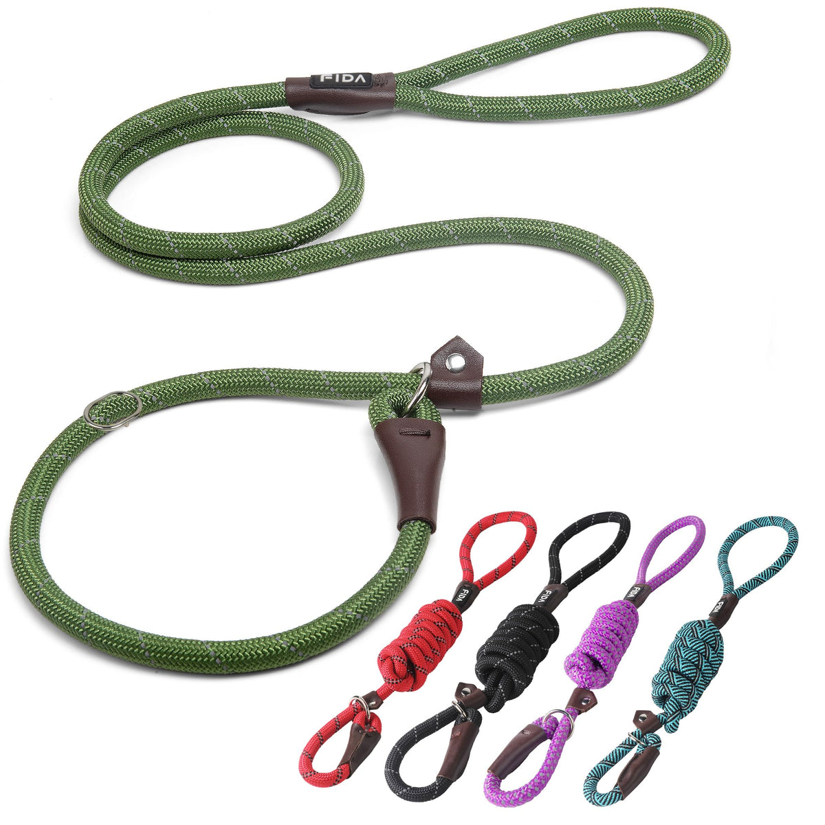 Fida Durable Slip Lead Dog Leash, 6 FT x 1/2" Dog Training Leash, Green