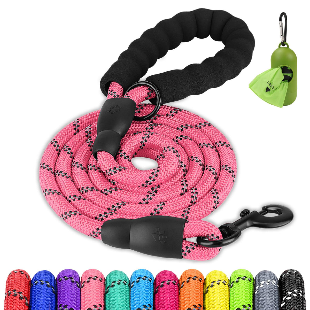 Joytale Rope Dog Leash for Medium Large Dogs, Padded Handle, 6FT, Black
