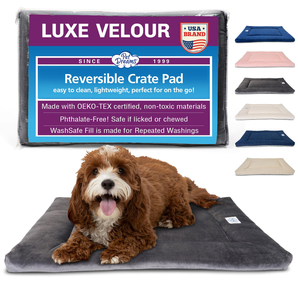 Pet Dreams Dog Crate Pad - Washable Kennel Mat, Crate Pads for Dog Cages, Non-Toxic, Flat Indoor Cat Bed, Fits iCrate 18, 24, 30, 36, 42, 48 Inches (Grey, Small, 24")