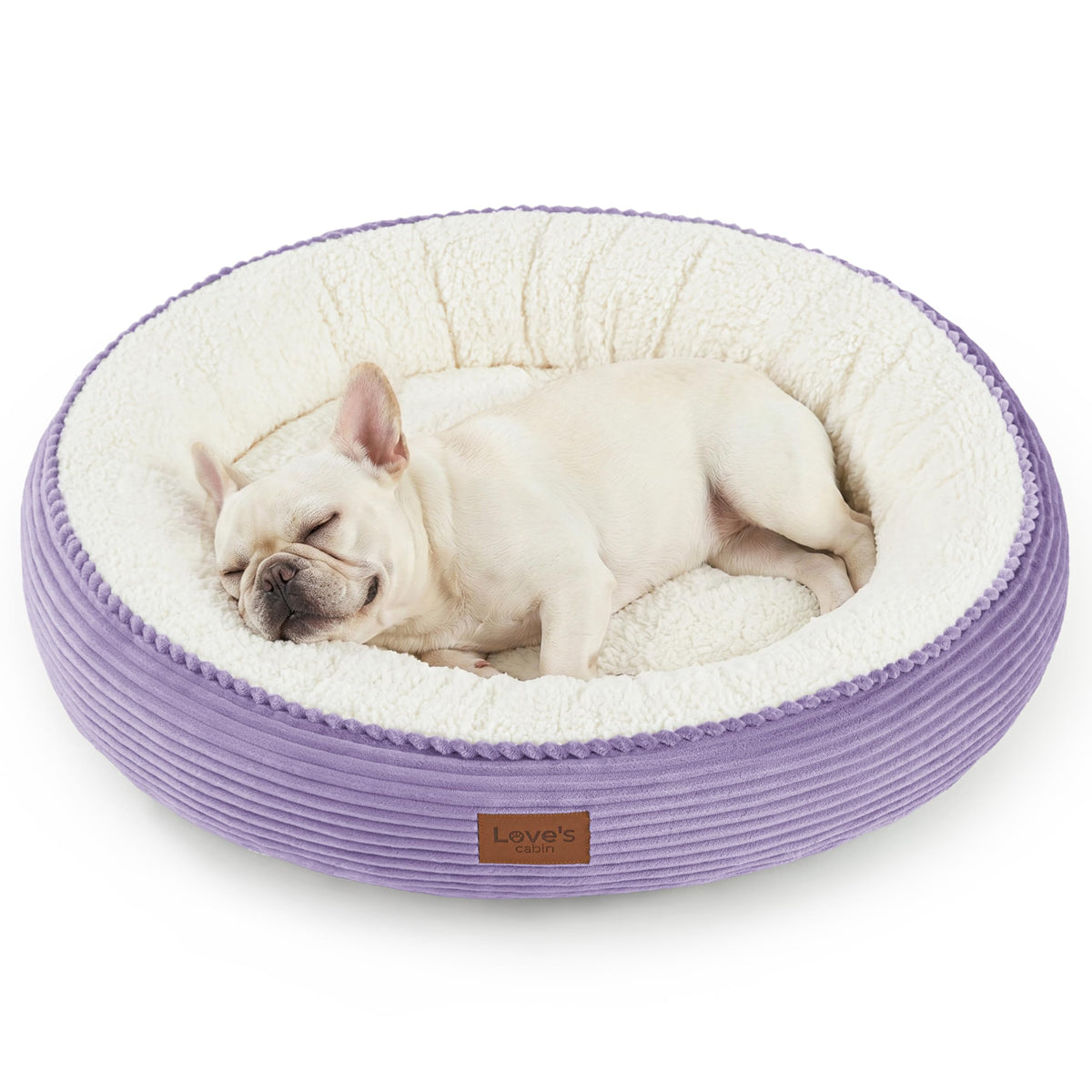 Love's cabin Round Donut Cat and Dog Cushion Bed, 20in Pet Bed for Cats or Small Dogs, Anti-Slip & Water-Resistant Bottom, Soft Durable Fabric Pet beds, Washable Luxury Cat Dog Bed Lavender Stripe