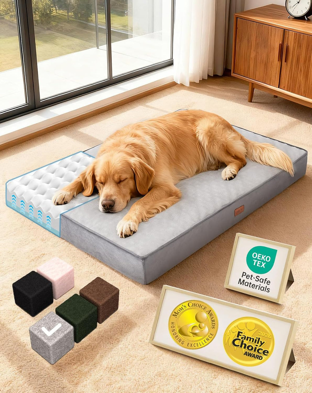 OhGeni Orthopedic Large Dog Bed, Reversible Memory Foam, 41 inch-XL(Gray)