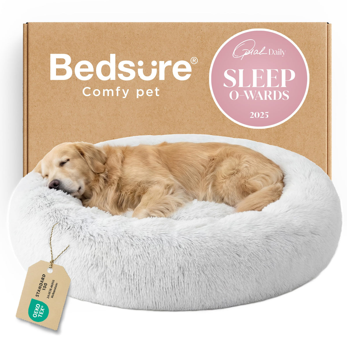 Bedsure Calming Small Dog Bed Donut Washable Cat＆Puppy Bed,23 inches Camel