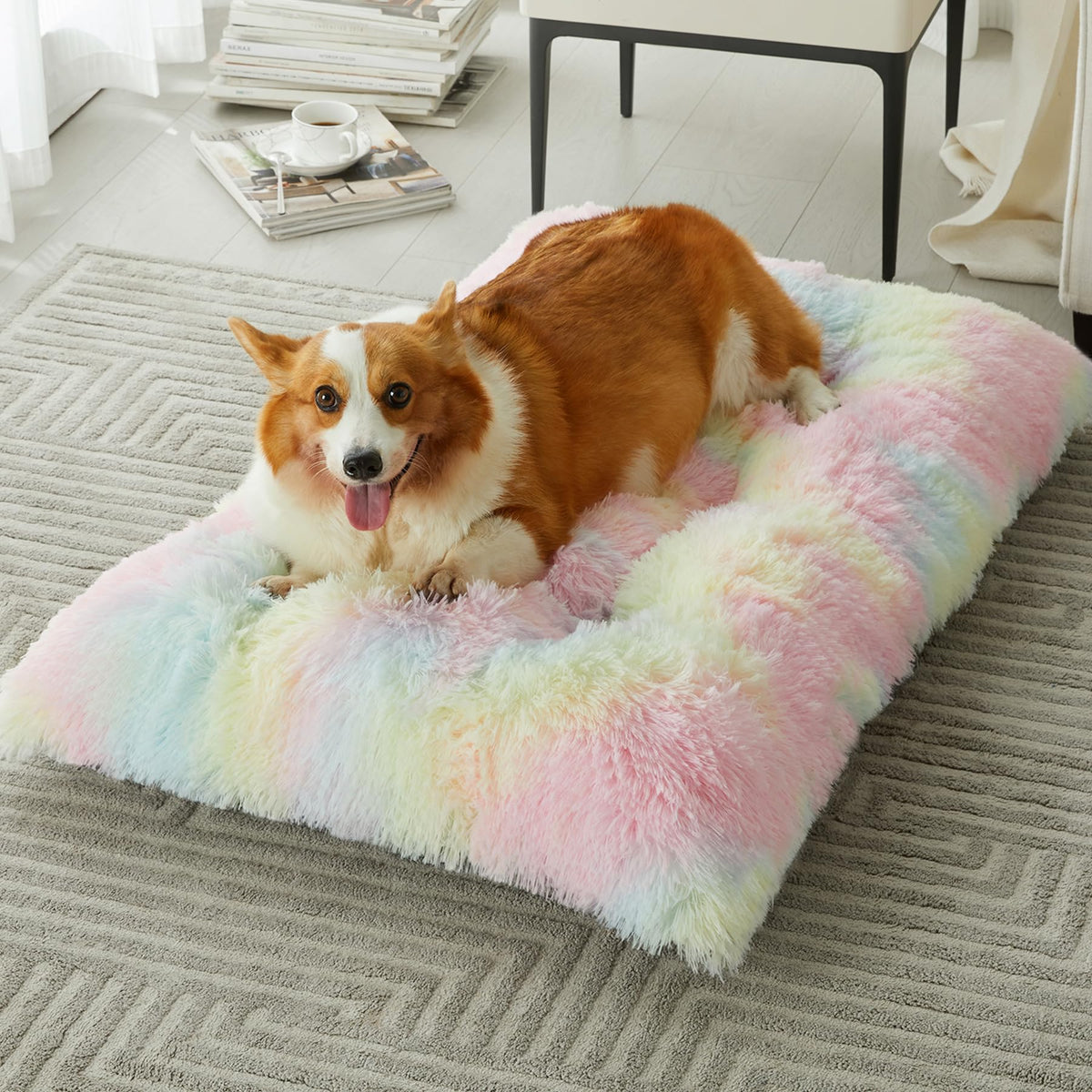 BFPETHOME Dog Beds for Large Dogs, Plush Dog Crate Bed Fluffy Cozy Kennel Pad for Sleeping &Ease Anxiety, Washable Pet Mats with Anti-Slip Bottom for Large Dogs, Grey
