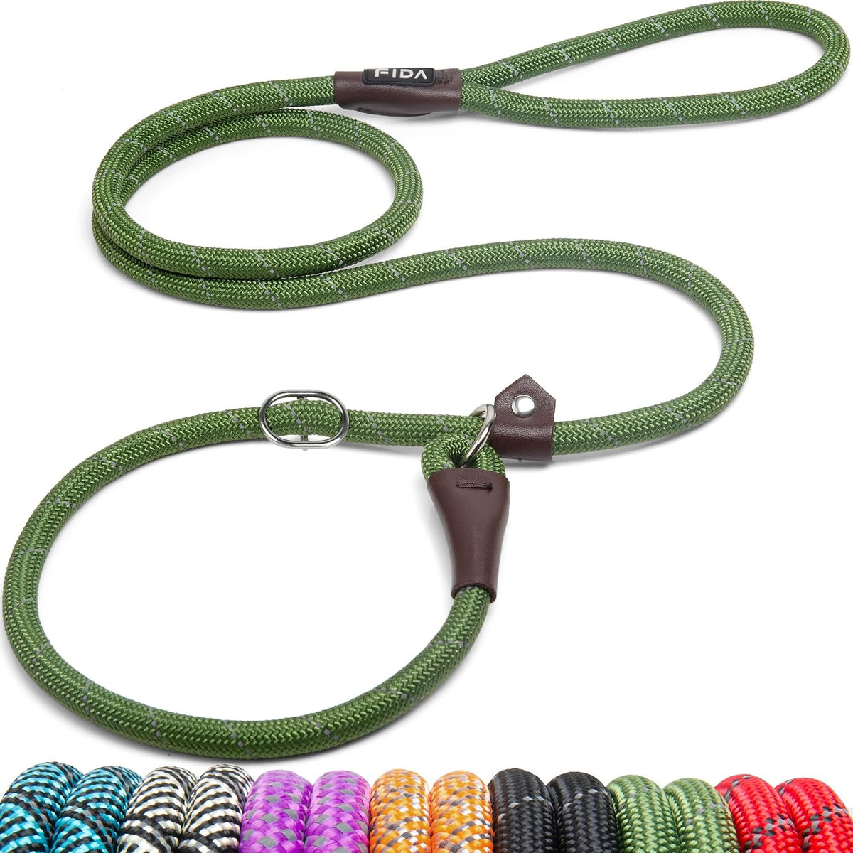 Fida Durable Slip Lead Dog Leash, 6 FT x 1/2" Dog Training Leash, Green