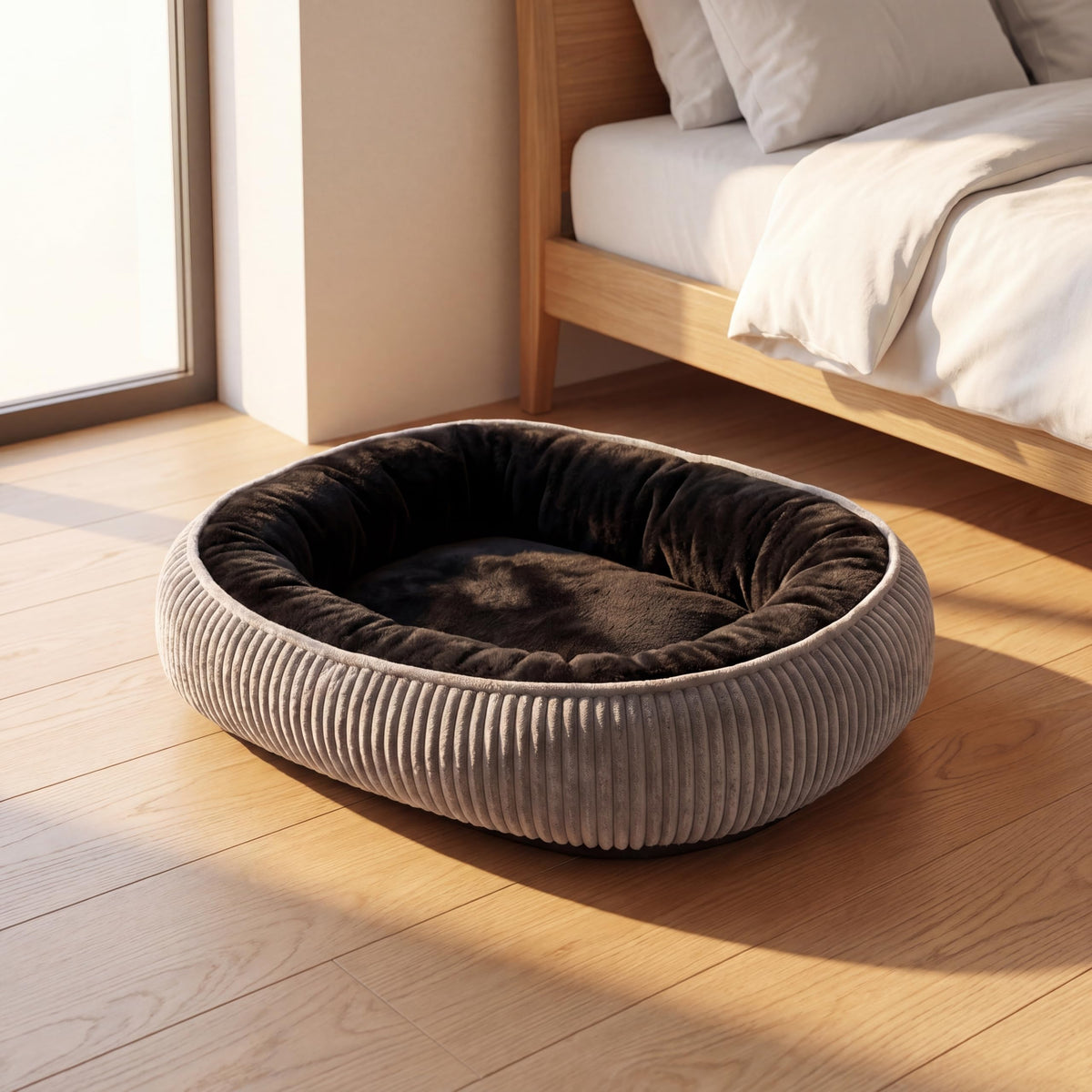 Calming Dog Bed for Small Dogs, Velvet Corduroy Washable Donut Pet Bed