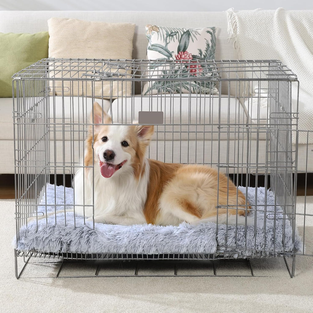 Large Dog Bed Crate Pad 35", Washable Soft Plush Pet Mats for Sleeping Grey