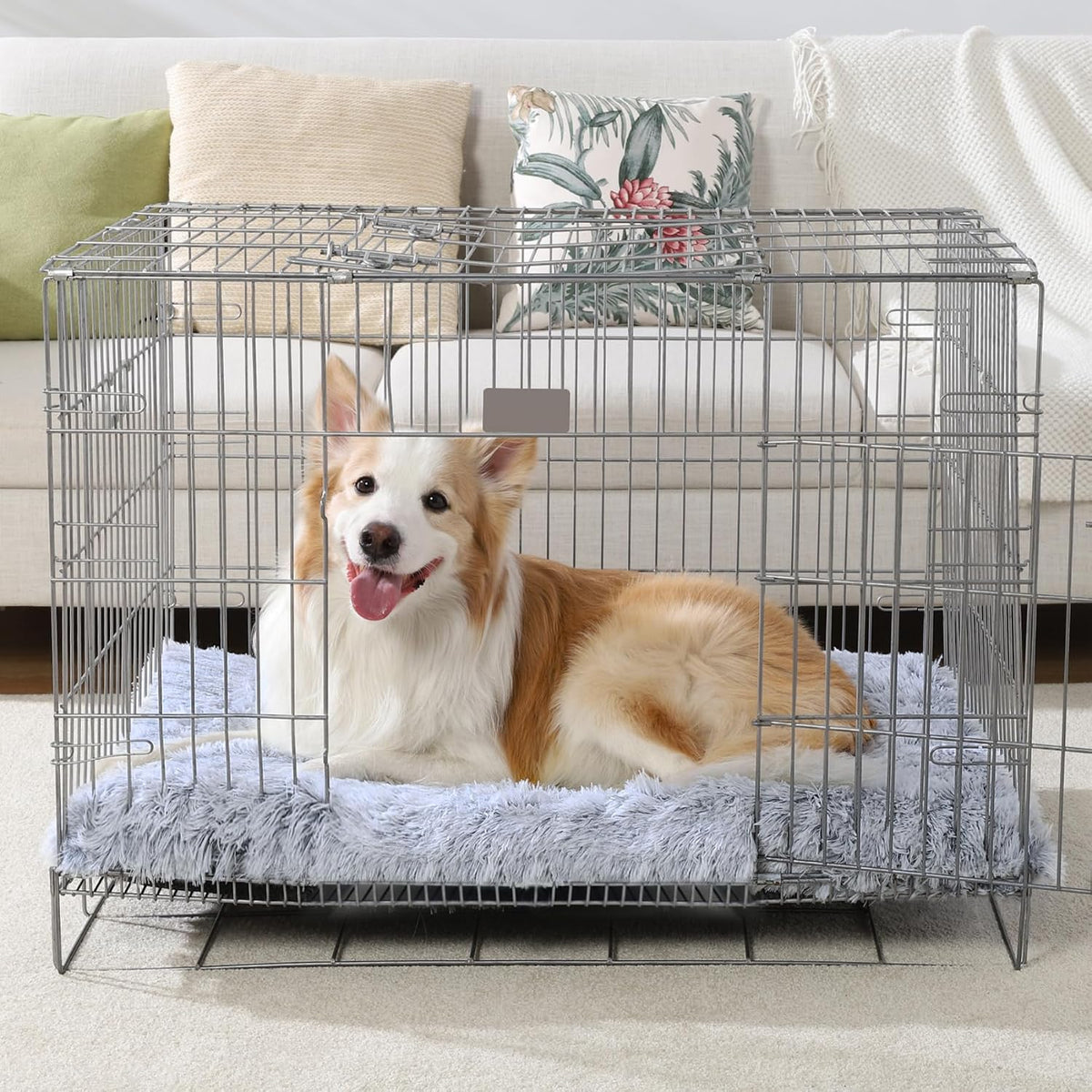 Large Dog Bed Crate Pad 35", Washable Soft Plush Pet Mats for Sleeping Grey
