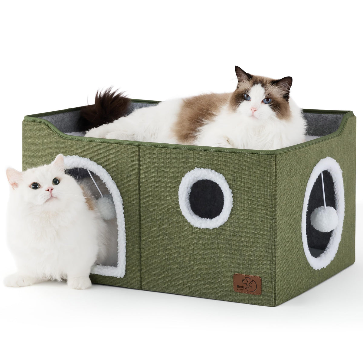 Bedsure Cat House Bed for Indoor Cats with Fluffy Ball and Scratch Pad,Grey