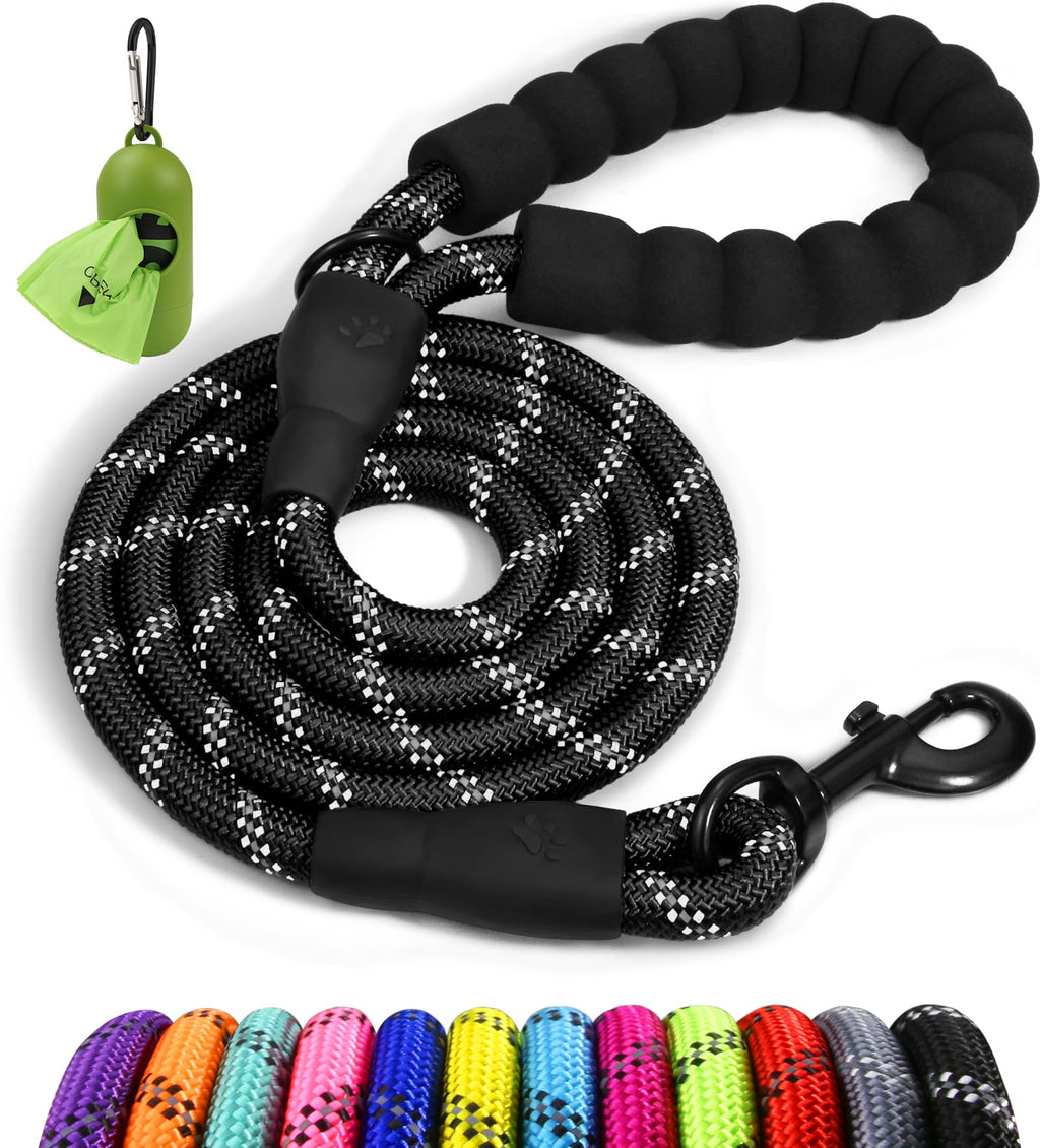 Taglory Rope Dog Leash for Medium Large Dogs, 6 FT Padded Handle, Black