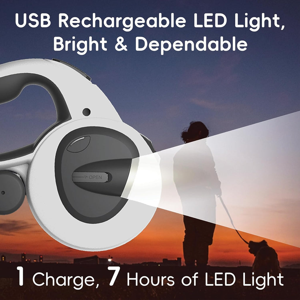 16Ft Retractable Dog Leash with LED Light, Heavy Duty Leash for Medium Dogs (20–66 lbs), 360° Tangle-Free, Built-in Poop Bag Dispenser