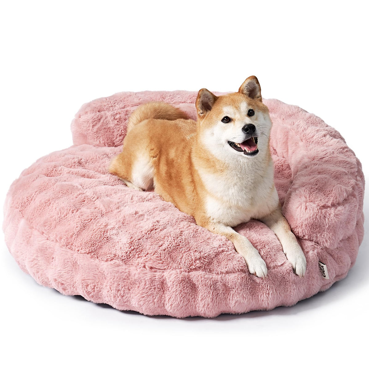 EHEYCIGA Dog Bed Medium Size Dog, Fluffy Small Dog Couch with Removable Washable Cover, Bolster Pet Sofa, Waterproof and Non-Slip, 30" x 30"x 8.5", Cream