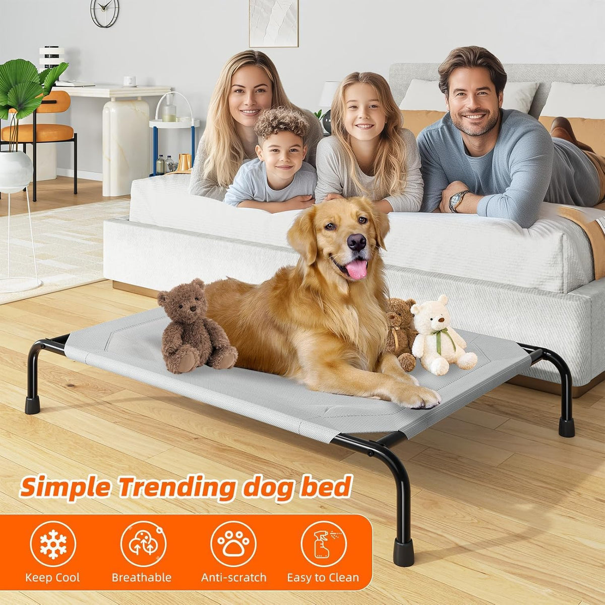 Simple Trending Raised Dog Bed for Large Dogs, Waterproof XL Dog Cot, Grey