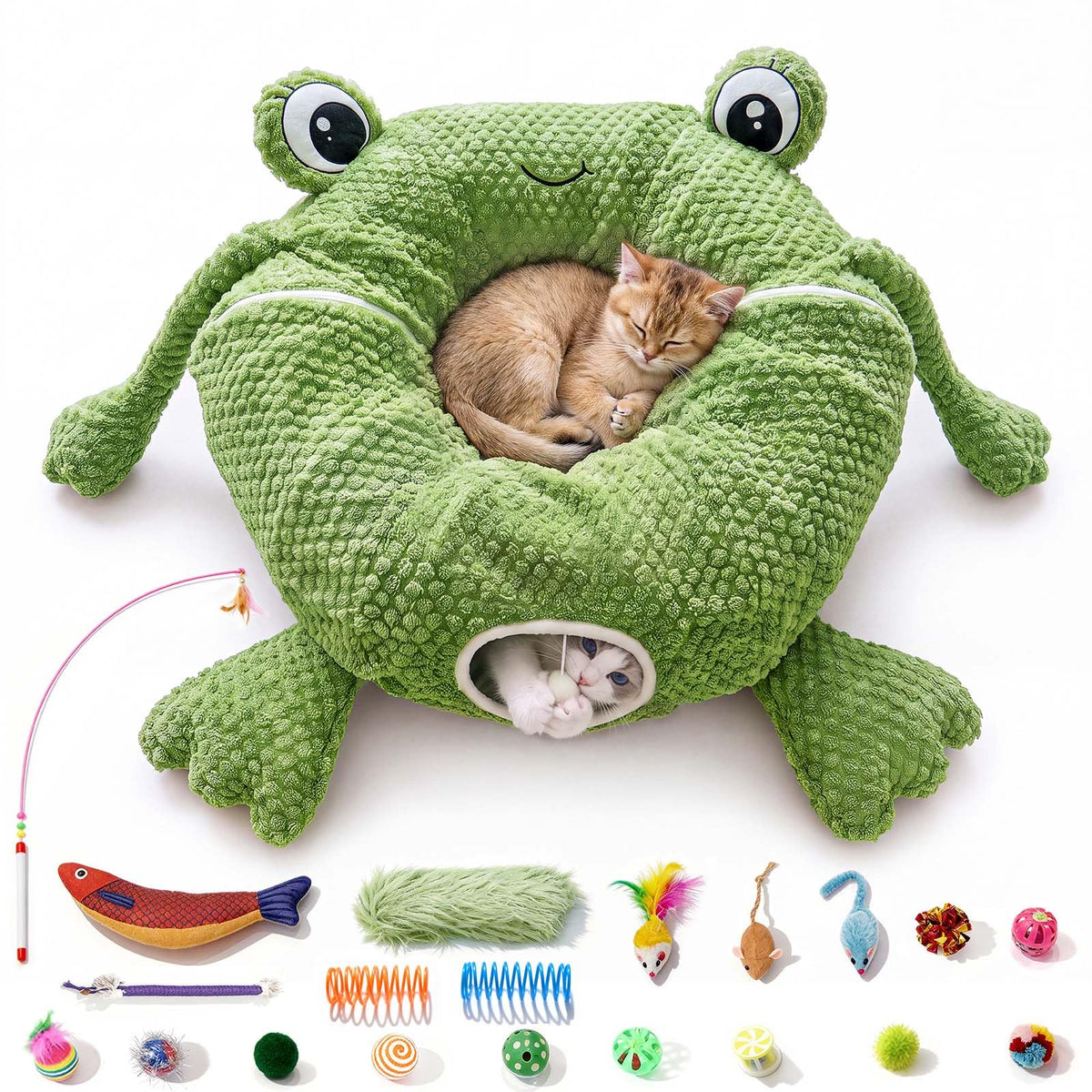 Cat Tunnel Bed with 20 Cat Toys, Kitten Toys for Indoor Kittens,Pink