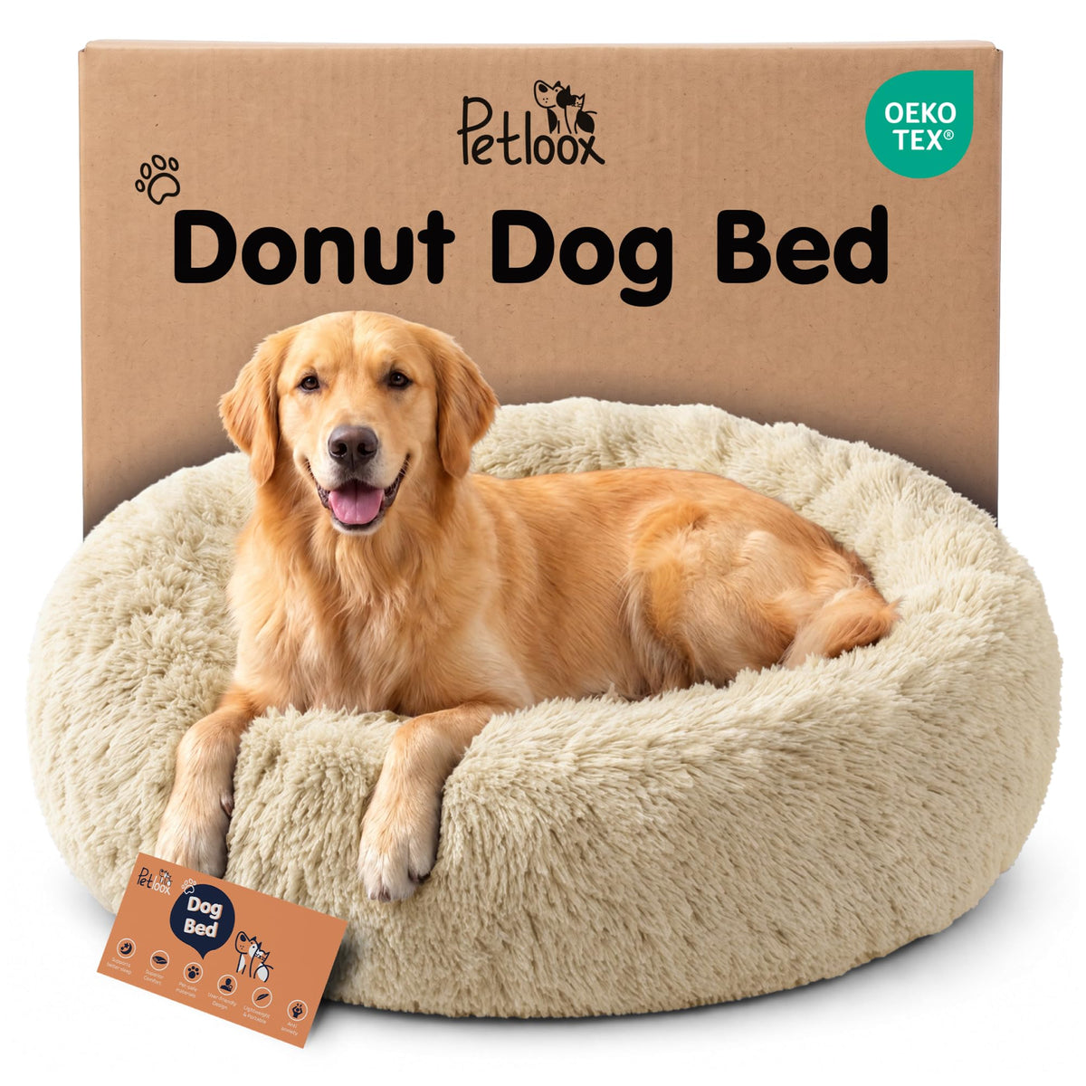 Calming Donut Dog Bed for Small Dogs, Round Dog Bed for Medium & Large Dogs
