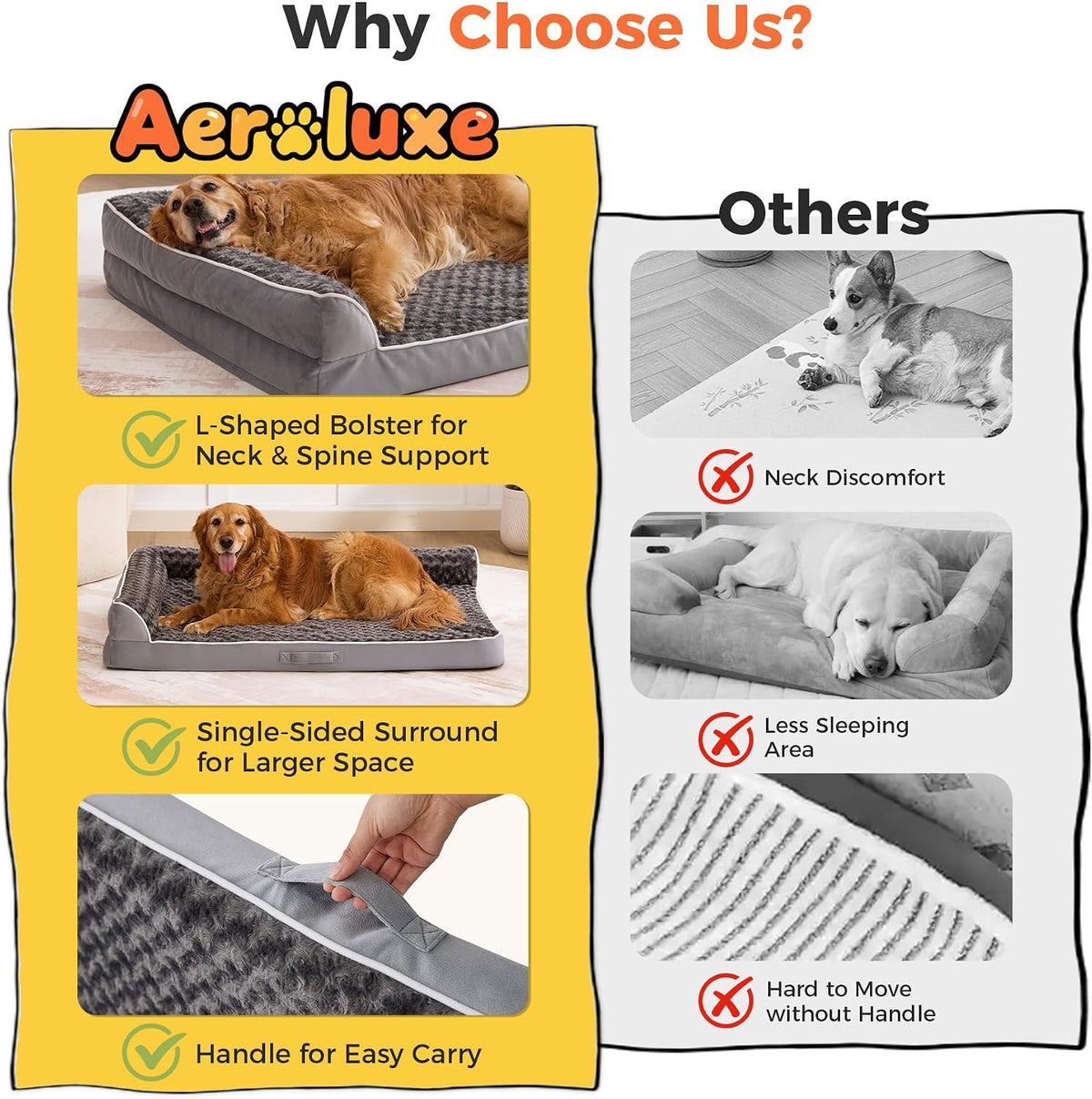 XL Orthopedic Dog Bed for Large Sized Dogs, 42"x30"x7.5", Grey