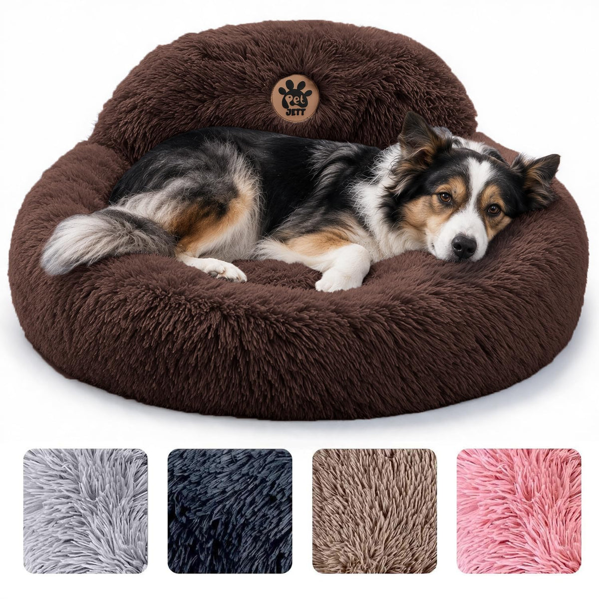 PetJett Calming Dog Bed Medium Size Dog - 30'' Donut Bed, Washable Dog Bed - Anti-Slip & Super Soft Fluffy Plush Round Dog Bed, Anti-Anxiety Premium Comfort Pet Bed, Fits Dogs Upto 45 lbs - Dark Grey
