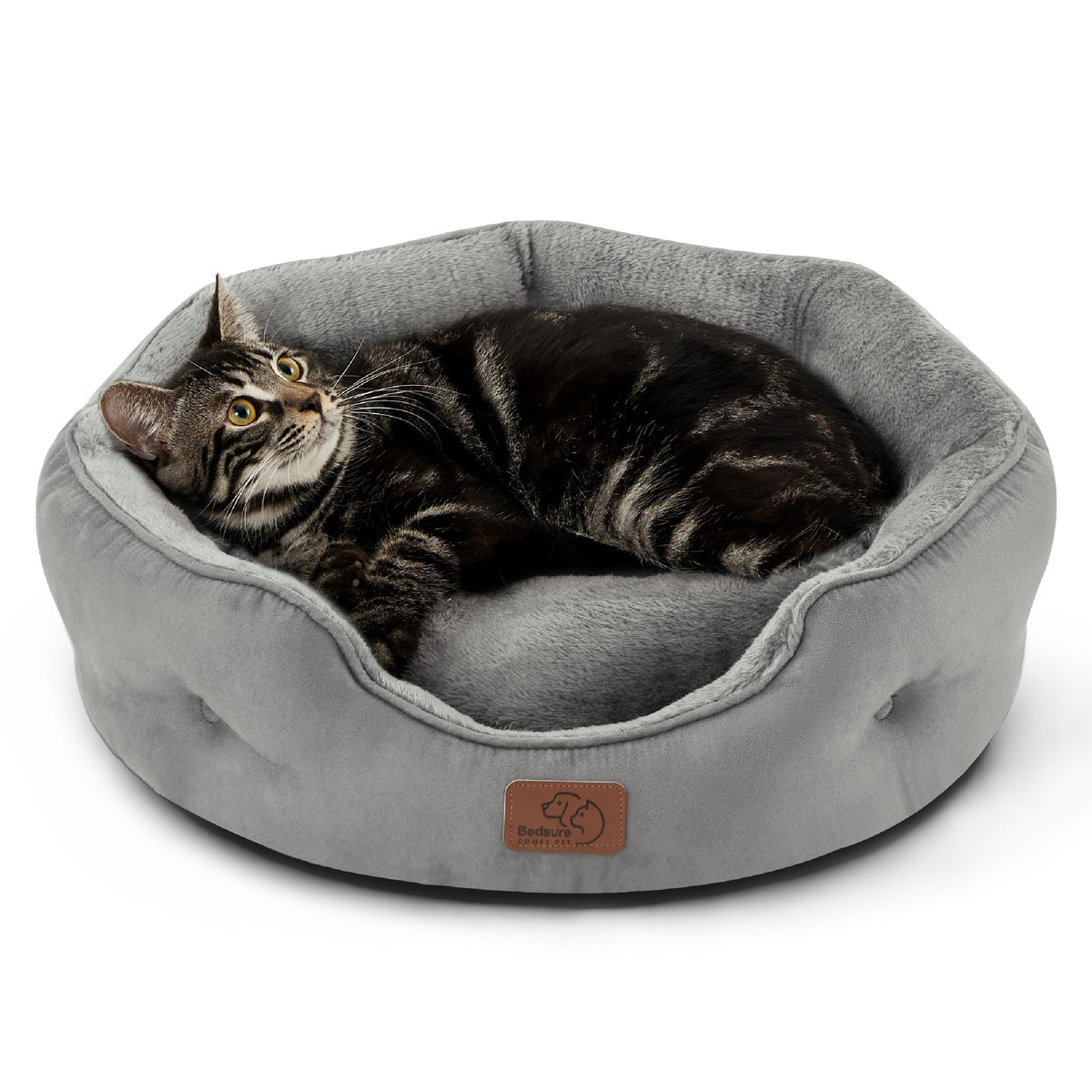 Bedsure Small Dog Bed Washable,Round Cat Beds for Indoor Cats,20in Camel