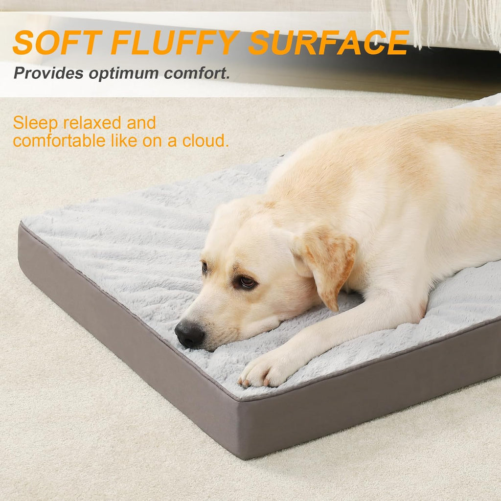 KSIIA Orthopedic Dog Bed for Large Dogs with Waterproof Lining, Grey, 35x22