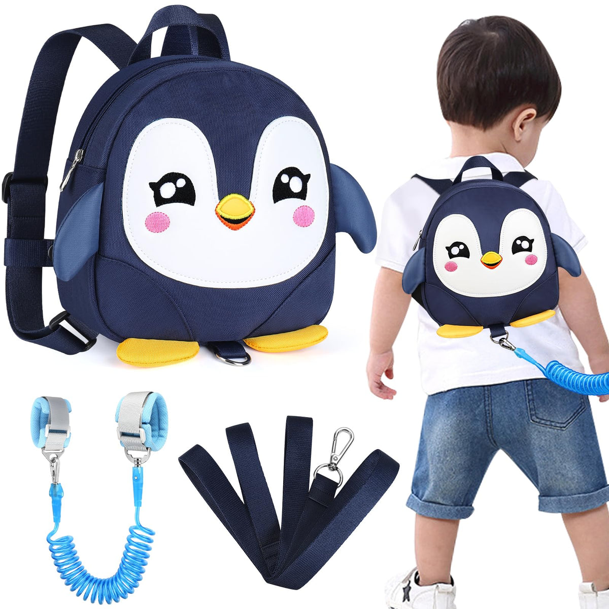 Accmor Toddler Harness Backpack Leash, Cute Dinosaur Backpacks with Anti Lost Wrist Link, Cute Mini Child Backpack Wristband Tether Strap and Protection Leashes for Boys Girls Aged 1-3 Years