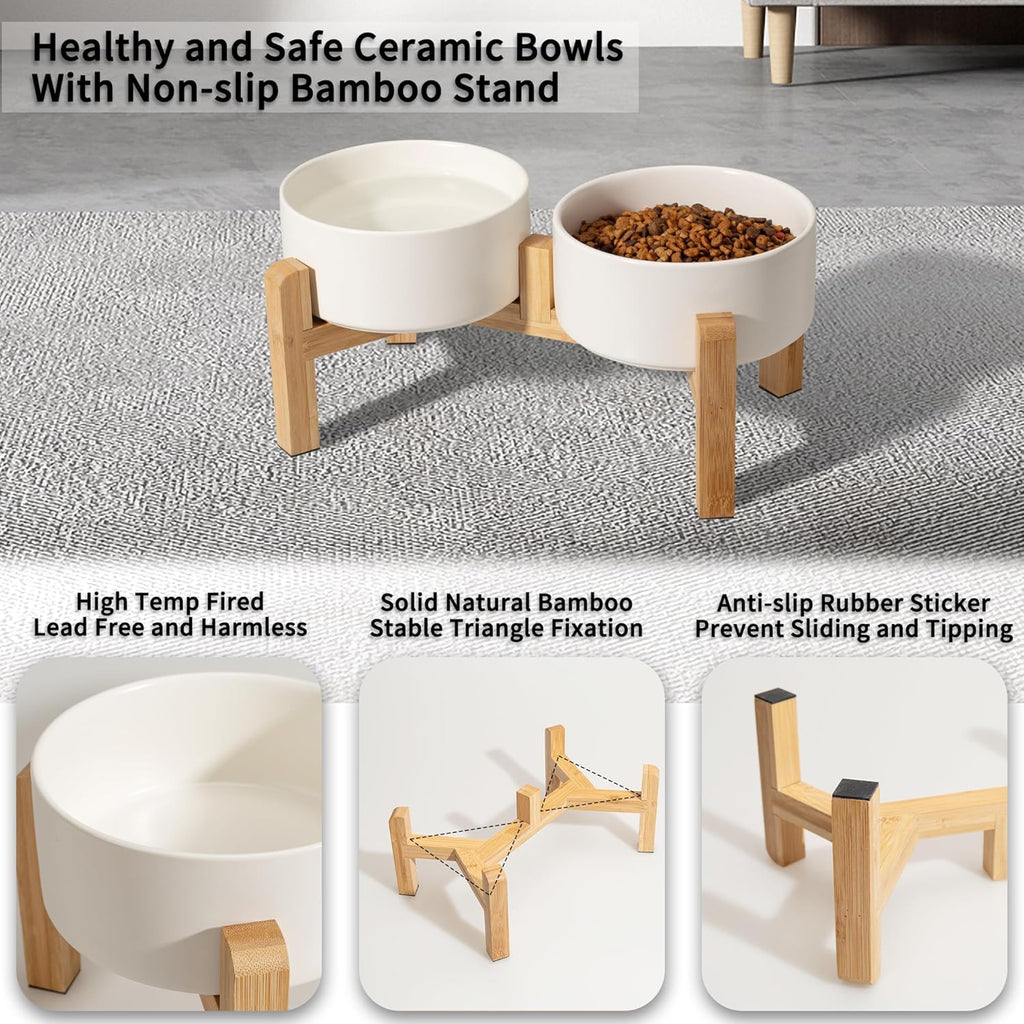 Elevated Ceramic Dog Bowl, 3.6 Cups Dog Food and Water Bowl Set with Stand