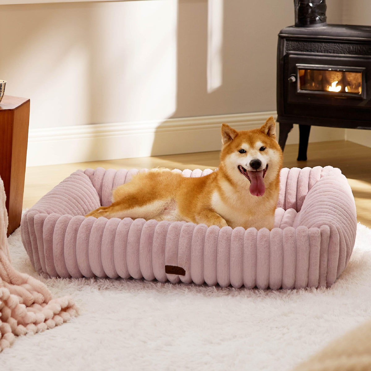 Bedsure ComfyFleece® Cute Dog Bed for Small Medium Dogs Washable,25in Cream