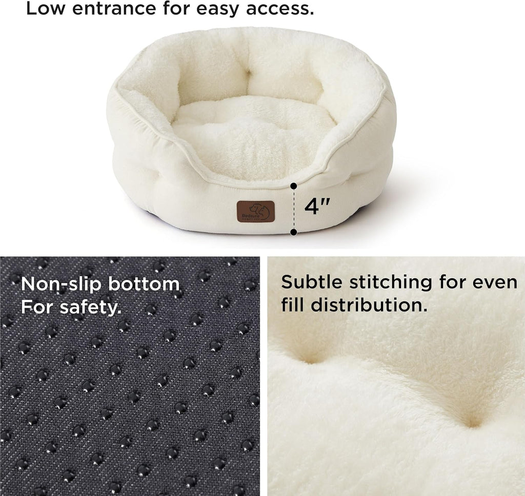 Bedsure Small Dog Bed Washable,Round Cat Beds for Indoor Cats,20in Ivory