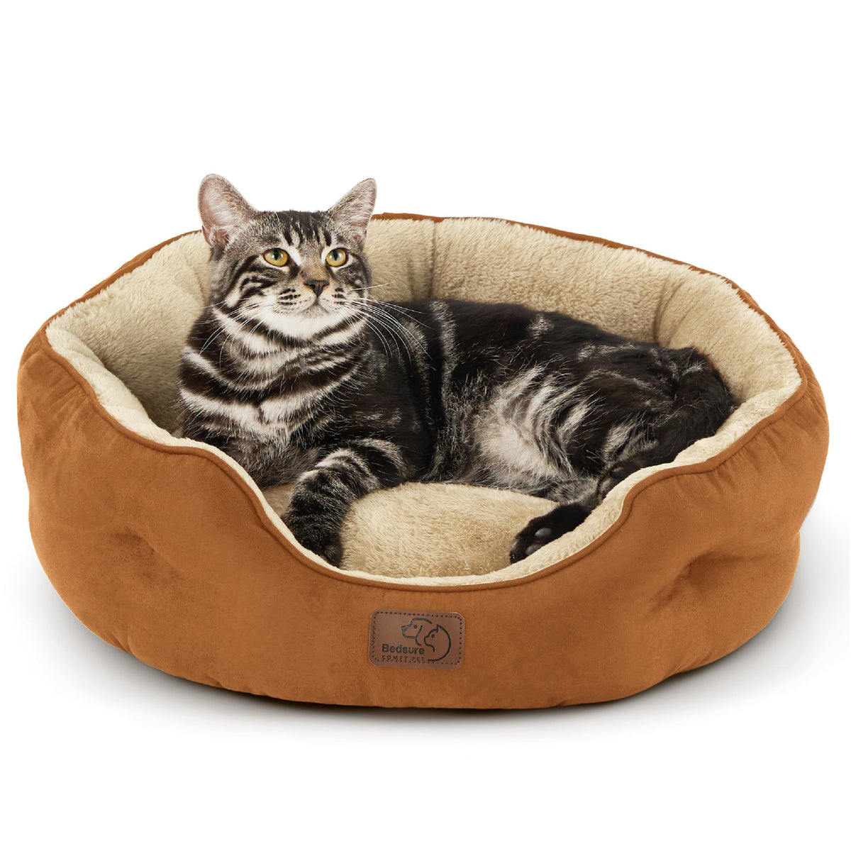 Bedsure Small Dog Bed Washable,Round Cat Beds for Indoor Cats,20in Ivory