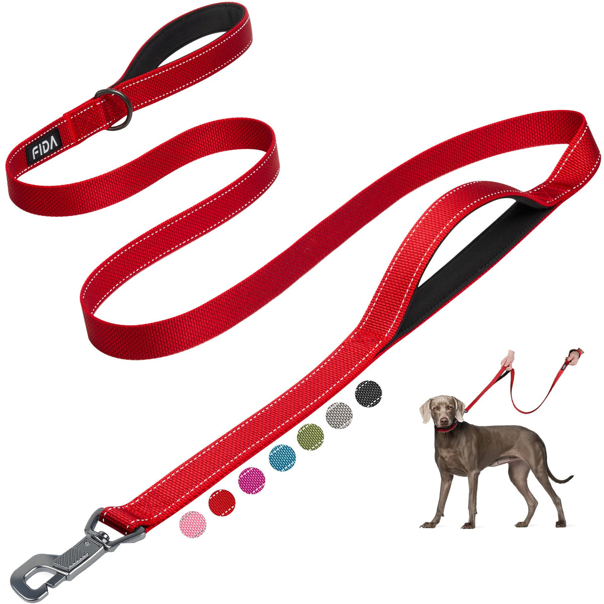 Fida Heavy Duty Dog Leash for Medium Large Dogs, 4 FT, Dual Padded Handles