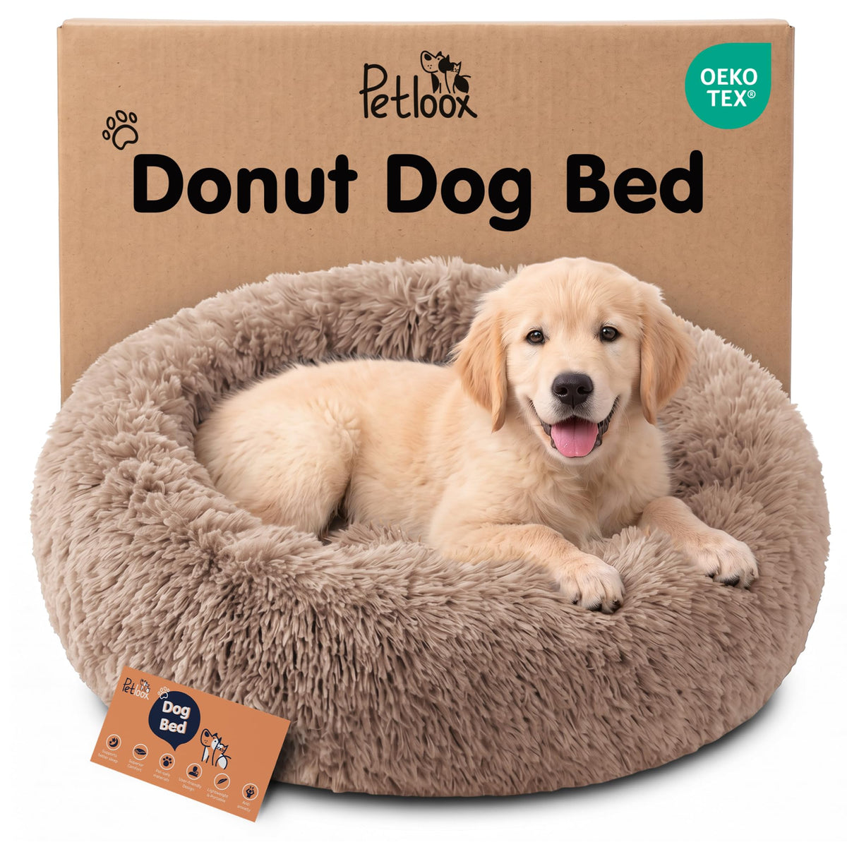 Calming Donut Dog Bed for Small Dogs, Round Dog Bed for Medium & Large Dogs