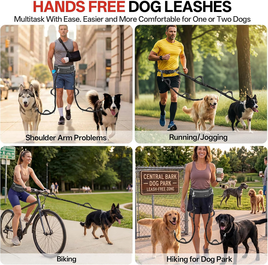Hands Free Double Dog Leash for Two Dogs 240LB Heavy Duty Bungee