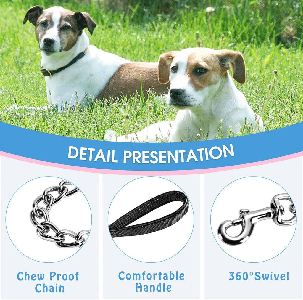 Chain Heavy Duty Metal Dog Leash, 6FTx3mm Chew Proof Pet Leash Chain with Soft Padded Handle for Large & Medium Size Dogs Walking, Training and Traveling (30-120 lbs)